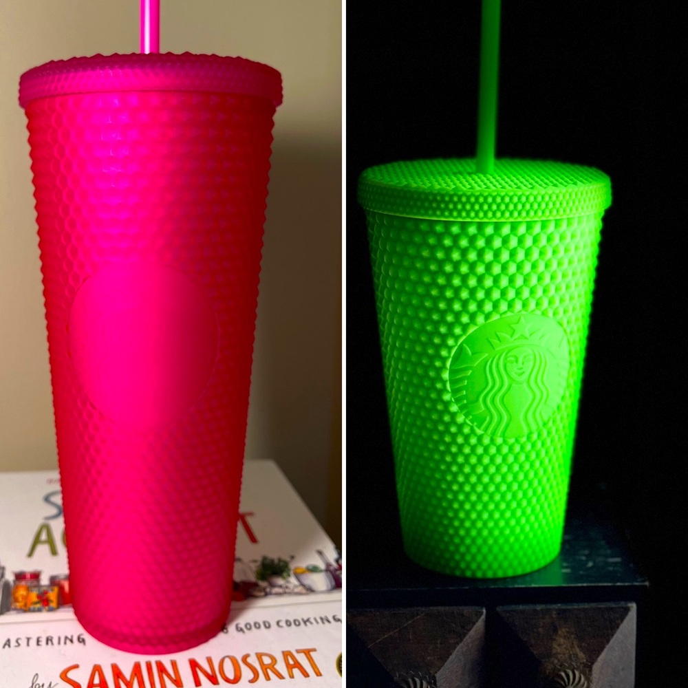 NWT🩷💚Starbucks Venti Neon Pink & Grande Neon Green Studded Tumbler Set
